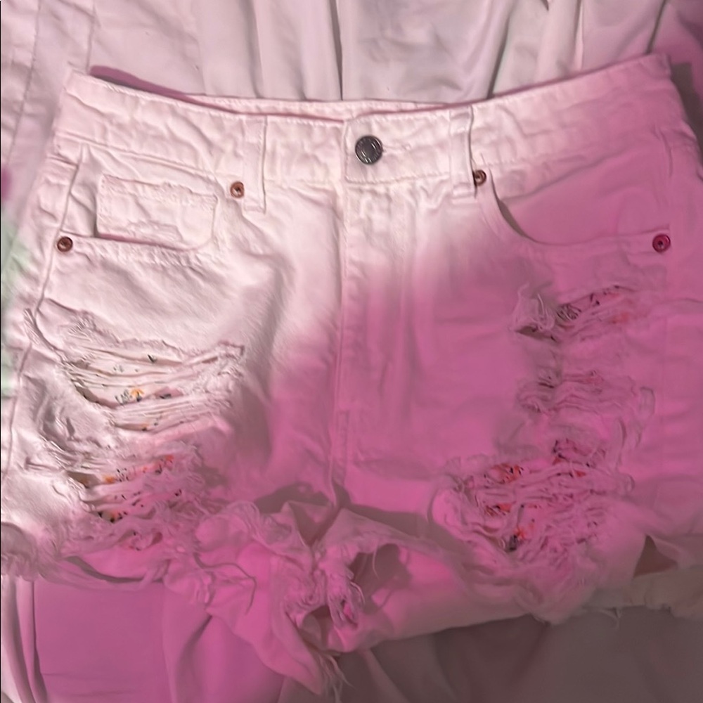 American Eagle Outfitters White Jean Shorts Distressed High-Waisted